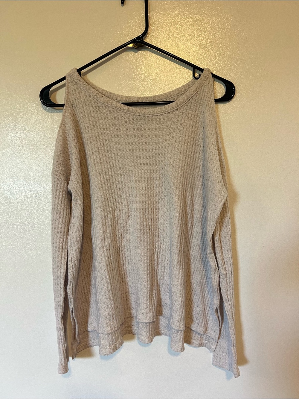 Waffle Knit Long Sleeve Top - Beige